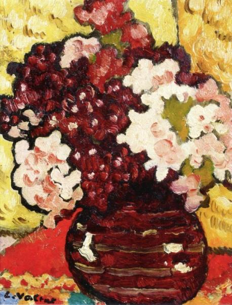 Carnations In A Round Red Vase by Louis Valtat