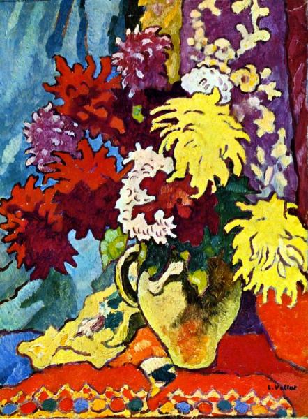 Dahlias In A Beige Pitcher by Louis Valtat