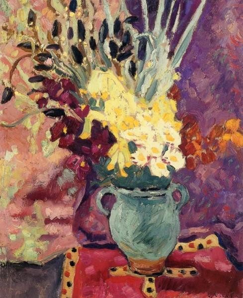 Gillyflowers And Narcissus In A Green Pitcher by Louis Valtat