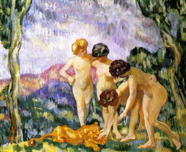 Girls Playing With A Lion Cub by Louis Valtat