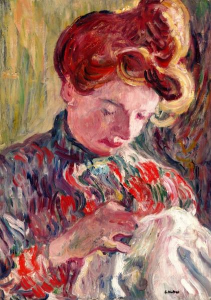Madame Valtat Sewing by Louis Valtat Oil Painting Reproductions