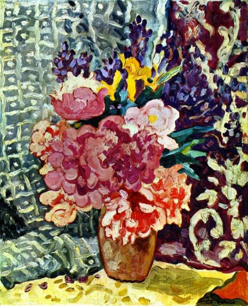 Pink Peonies On A Grey Background by Louis Valtat