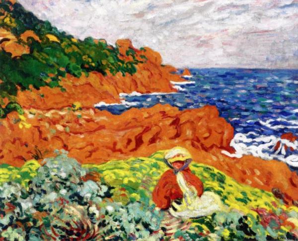 Suzane Valtat On The Shore At Anthéor by Louis Valtat