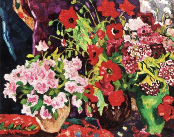 Three Vases Of Flowers by Louis Valtat