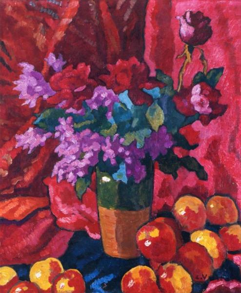 Vase Of Flowers With Red Drapery by Louis Valtat