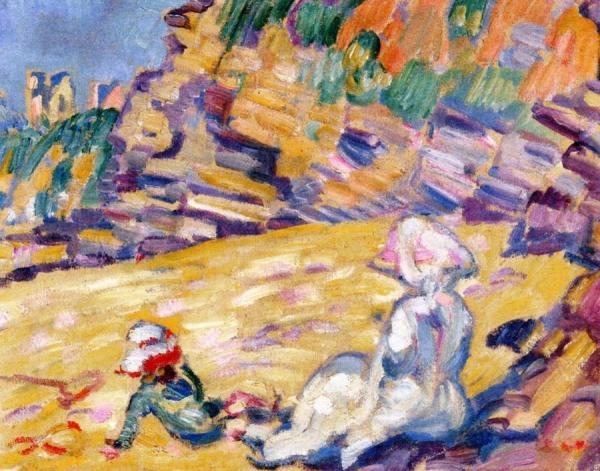 Woman And Child At The Foot Of The Cliffs by Louis Valtat