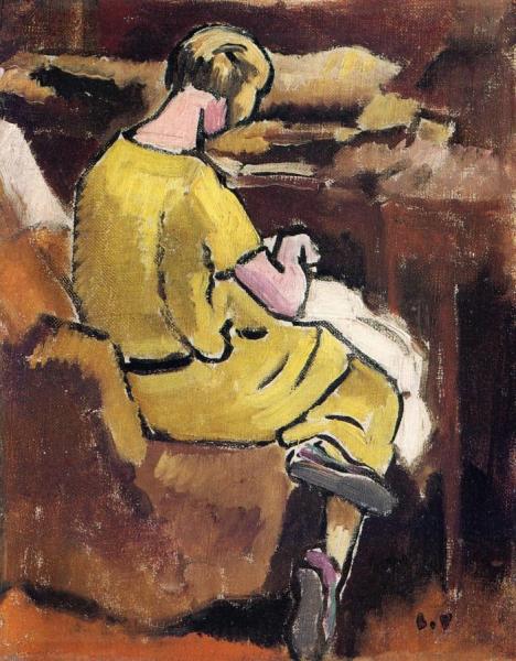 Woman In Yellow Sewing by Louis Valtat