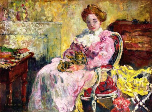 Woman With A Cat On Her Knee by Louis Valtat