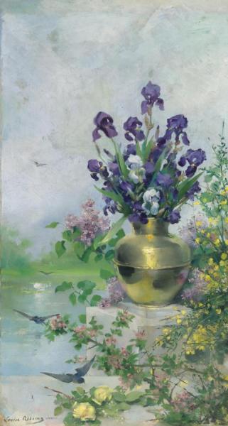 A Vase Of Irises On The Terrace by Louise Abbema