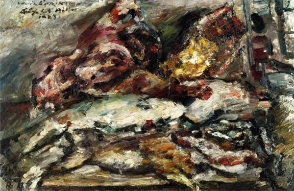 Meat And Fish At Hiller's Berlin by Lovis Corinth