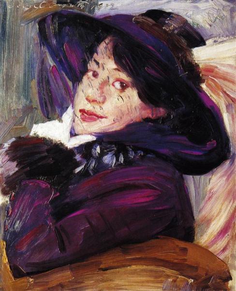Portrait Of A Woman In A Purple Hat by Lovis Corinth