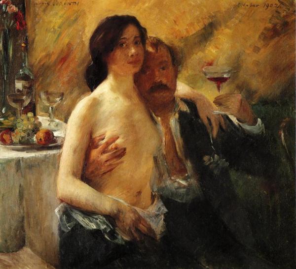 Self Portrait With Charlotte Berend And A Glass Of Champagne by Lovis Corinth