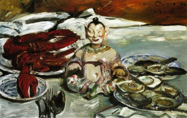 Still Life With Buddha, Lobsters And Oysters by Lovis Corinth