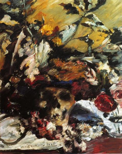 Still Life With Flowers, Skull And Oak Leaves by Lovis Corinth