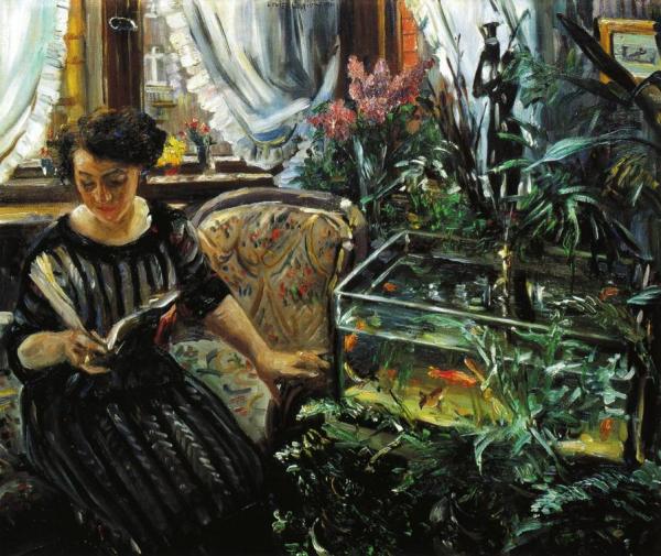 Woman By A Goldfish Tank by Lovis Corinth