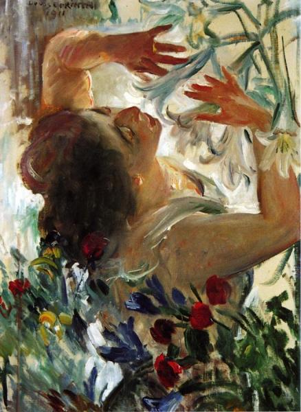 Woman With Lilies In A Greenhouse by Lovis Corinth