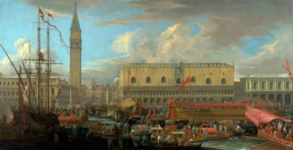 The Bucintoro Departing From The Bacino Di San Marco by Luca Carlevaris