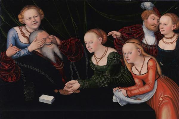 Old Man Beguiled By Courtesans by Lucas Cranach The Elder