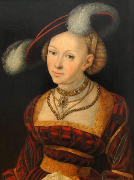Portrait Of A Woman In Hat With Feathers by Lucas Cranach The Elder