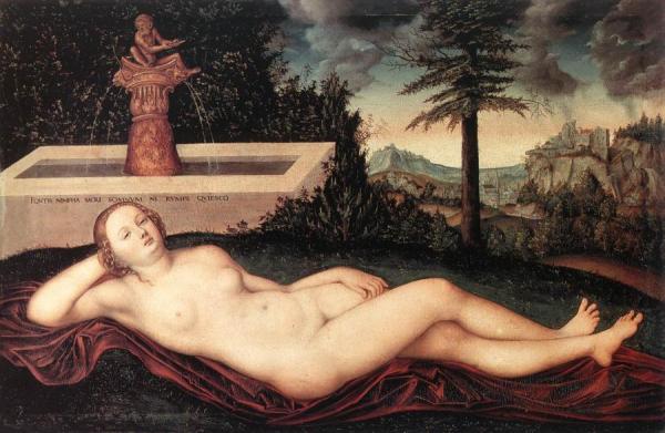 Reclining River Nymph At The Fountain by Lucas Cranach The Elder