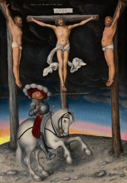 The Crucifixion With The Converted Centurion by Lucas Cranach The Elder