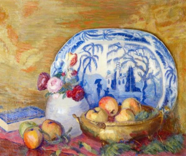 Fruit And Feather Flowers by Lucien Abrams
