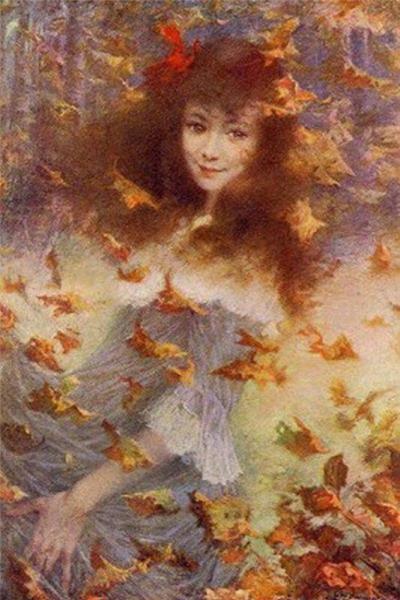 Portrait Of A Young Girl In Autumn by Lucien Lévy-dhurmer Oil Painting Reproductions