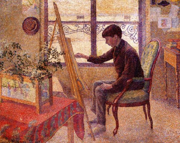 Portrait Of Georges Pissarro In Camille Pissarro's Studio by Lucien Pissarro