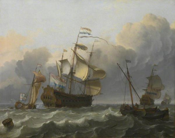A Dutch Flagship With A Yacht Under Her Stern by Ludolf Bakhuizen Oil Painting Reproductions