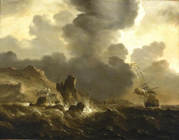 A Dutch Ship Wrecked On A Rocky Coast by Ludolf Bakhuizen