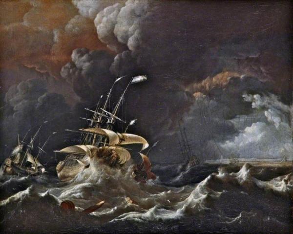 A Ship Of A Dutch Vice-admiral In A Storm by Ludolf Bakhuizen