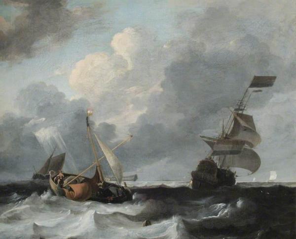 A Storm Off The Coast With Men O' War And Fishing Boats by Ludolf Bakhuizen