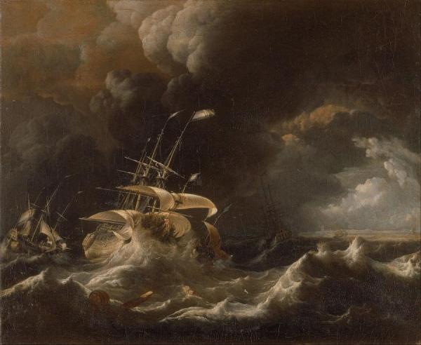 Dutch Merchant Ships In A Storm by Ludolf Bakhuizen