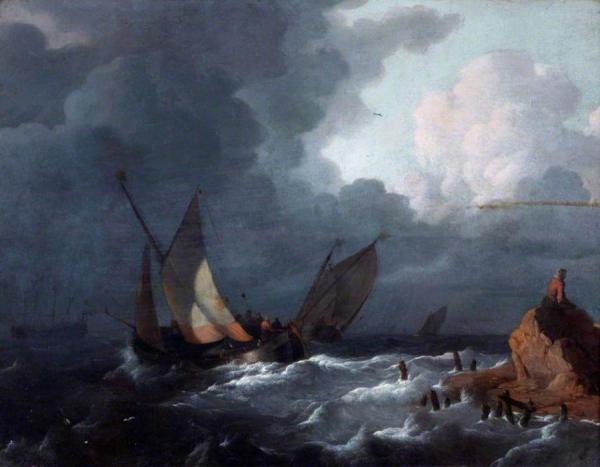 Ships Off Shore In A Stormy Sea by Ludolf Bakhuizen Oil Painting Reproductions