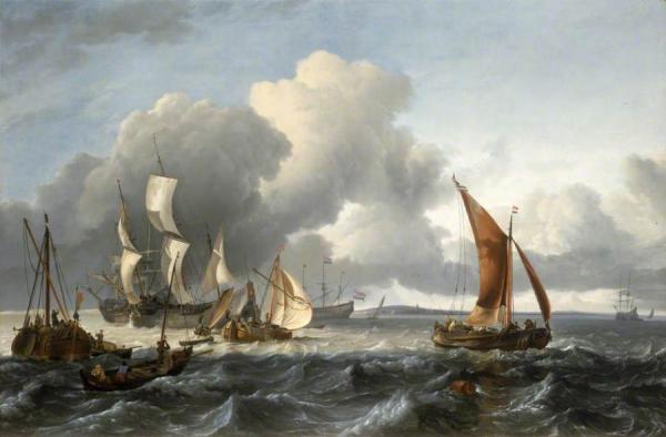 The Merchant Shipping Anchorage Off Texel Island With Oude Schild In The Distance by Ludolf Bakhuizen