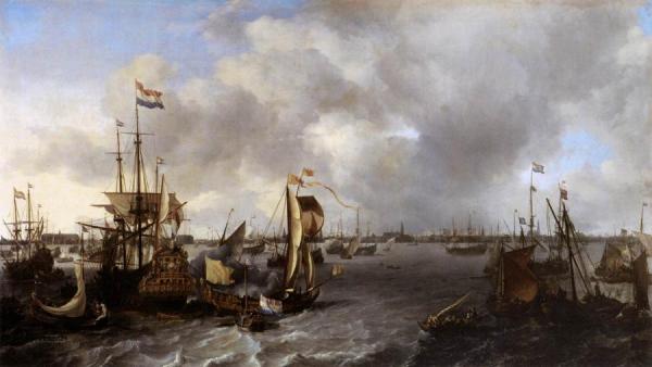 View Of Amsterdam With Ships by Ludolf Bakhuizen