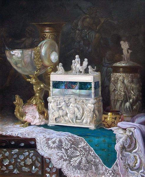 Still Life With A Nuremburg Casket, Nautilus Cup And Other Objects by Ludwig Augustin