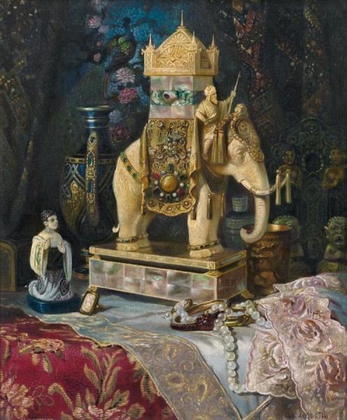 Still Life With Ivory Elephant by Ludwig Augustin
