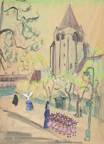 Ludwig Bemelmans Parisian Street Scene With Madeline, Miss Clavel, And Pupils