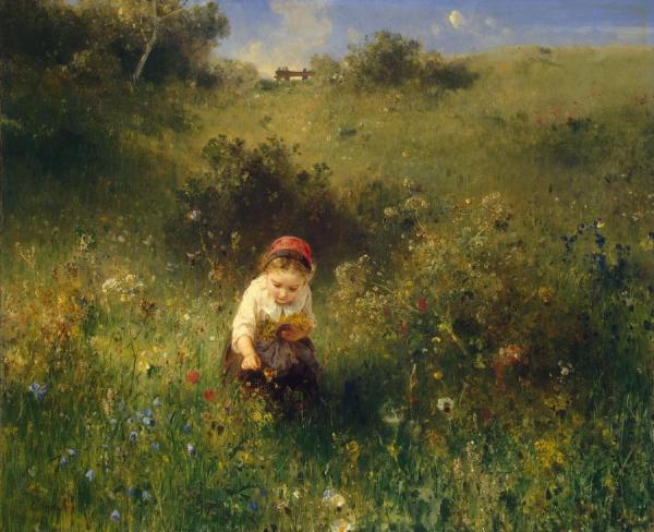 Girl In A Field by Ludwig Knaus Oil Painting Reproductions