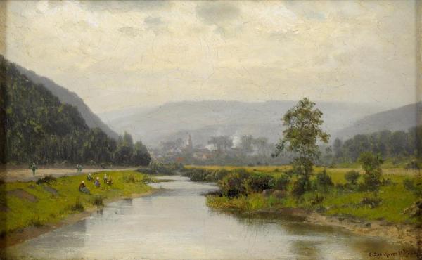Summer Landscape With River by Ludwig Lanckow