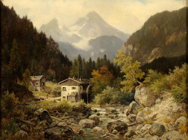 Watermill In The Mountains by Ludwig Sckell