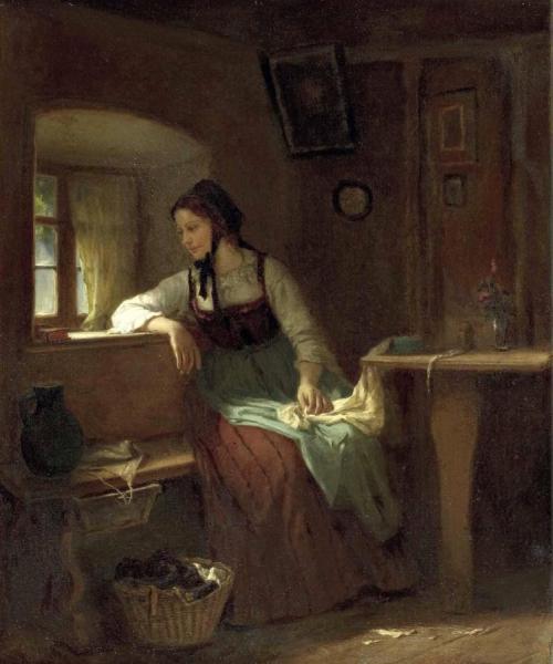 Young Peasant Girl At The Window by Ludwig Vollmar