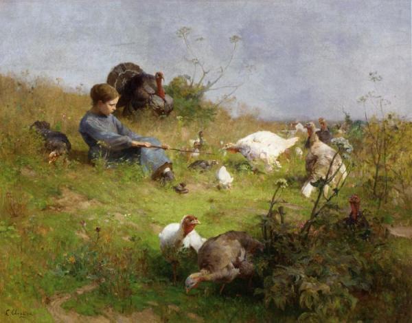 A Young Girl With A Flock Of Turkeys by Luigi Chialiva