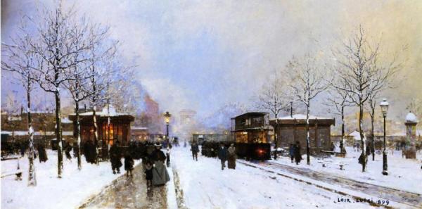 The Porte Maillot, Snow Effect, Sunset by Luigi Loir Oil Painting Reproductions