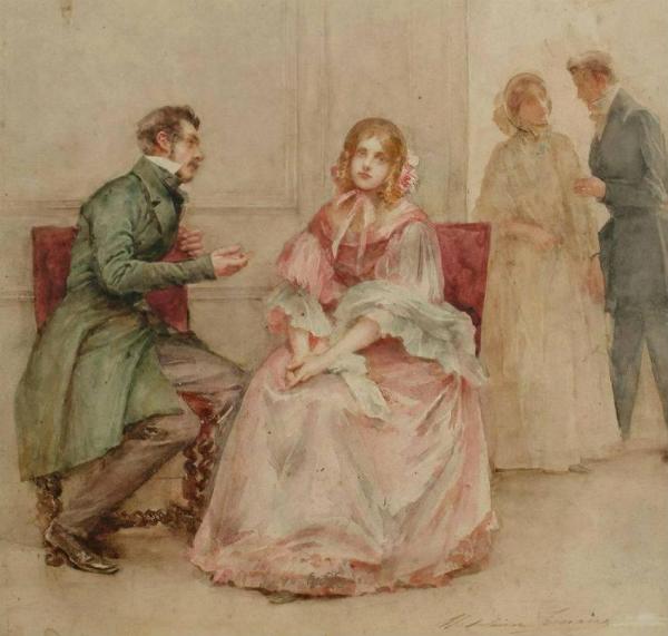 A Gallant Suitor And His Beautiful Lady by Madeleine Jeanne Lemaire Oil Painting Reproductions