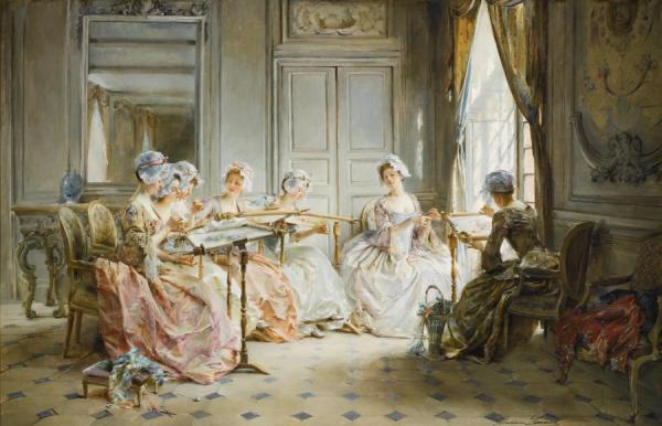 An Afternoon Embroidering by Madeleine Jeanne Lemaire Oil Painting Reproductions