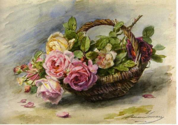 Basket With Roses by Madeleine Jeanne Lemaire