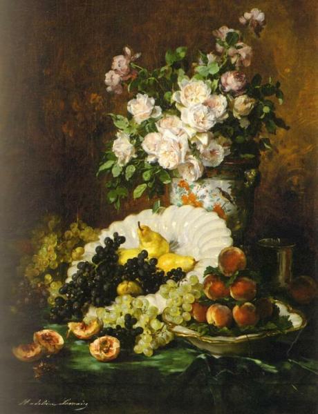 Coupe De Fruits, Fleurs Et Poires by Madeleine Jeanne Lemaire