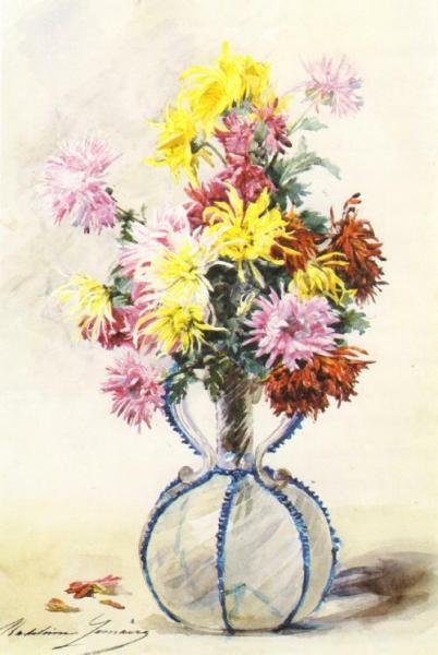 Vase Of Chrysanthemums by Madeleine Jeanne Lemaire